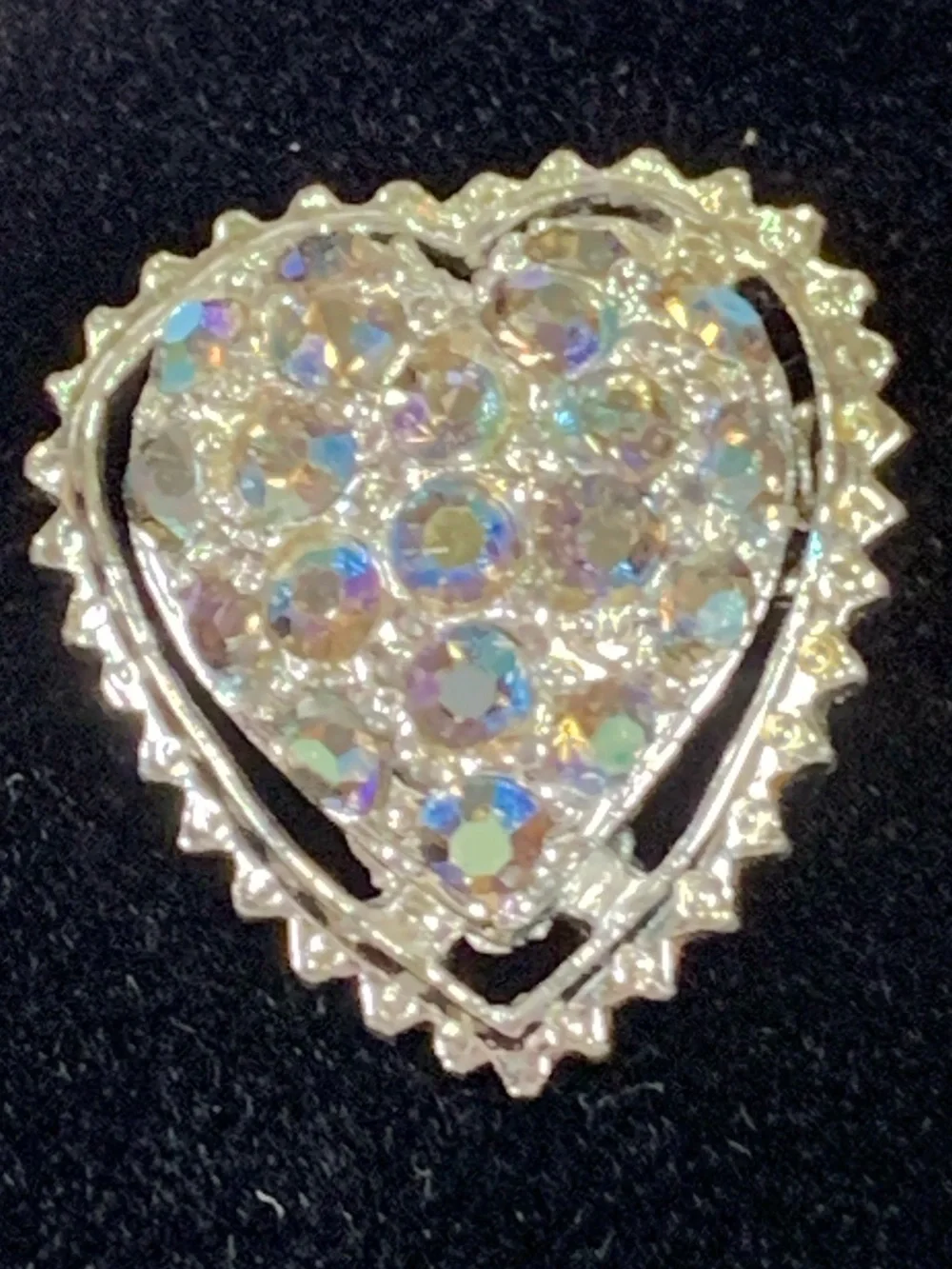 Vintage Silver Tone Pave Rhinestone Heart Brooch